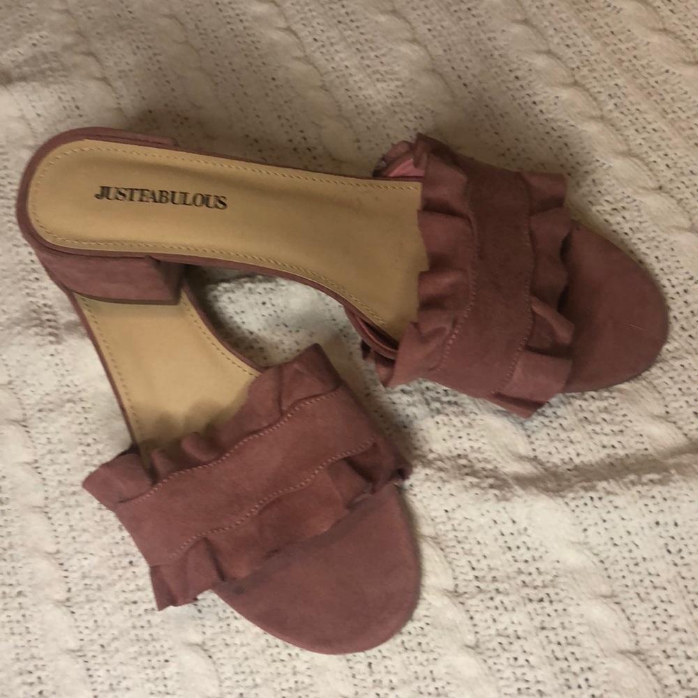Pink Ruffle Slides - Chunk Heel Size 7.5 - Picture 2 of 4